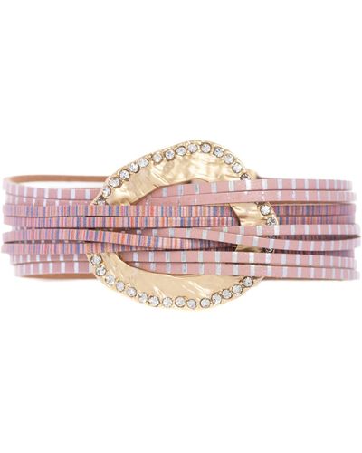 Saachi Crystal Disc Faux Leather Bracelet - Pink