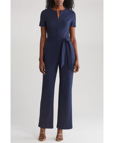 DONNA MORGAN FOR MAGGY Flare Leg Jumpsuit - Blue