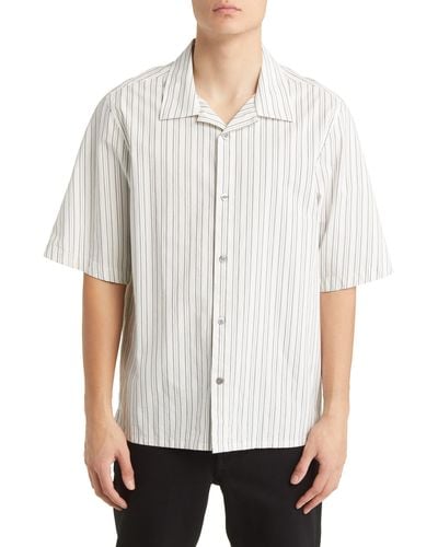 NN07 Ole Stripe Short Sleeve Stretch Cotton Button-up Shirt - White