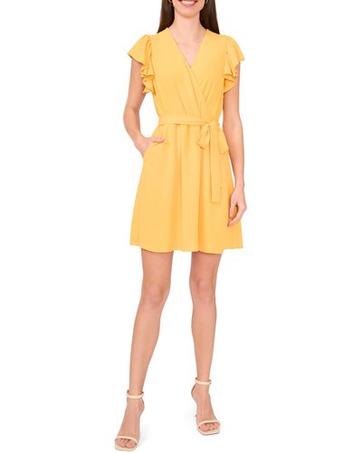 Halogen® Flutter Sleeve Tie Waist Dress - Yellow