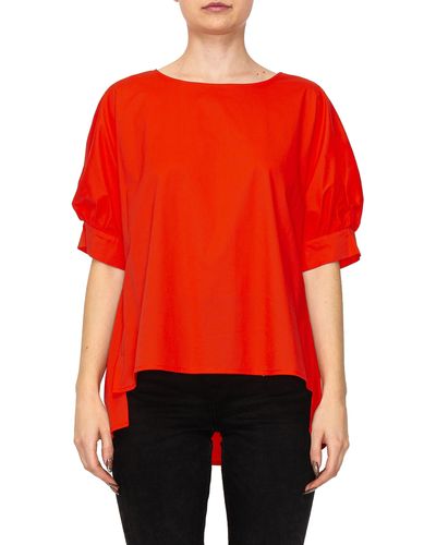 MELLODAY Puff Sleeve Popover High-low Top - Red