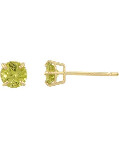 CANDELA JEWELRY 10k Yellow Gold Round Peridot Stud Earrings - Green