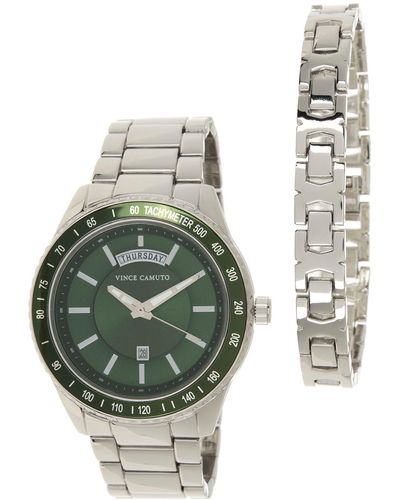 Vince Camuto Stainless Steel Bracelet & Bracelet Watch Set In Silver/green At Nordstrom Rack - Multicolor