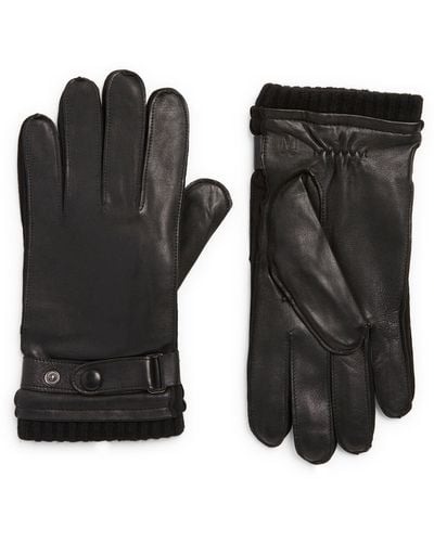 Bruno Magli Leather Wool Blend Lined Gloves - Black