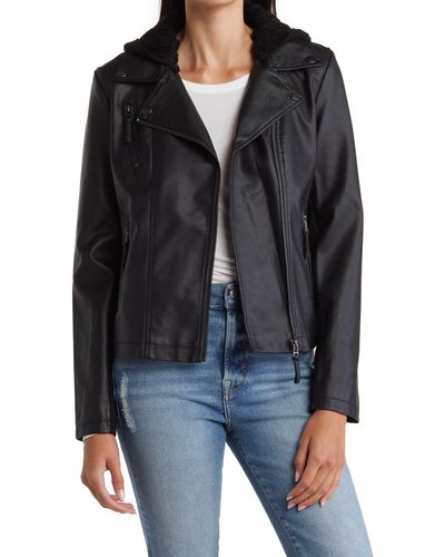 Sebby Hooded Faux Leather Jacket - Black