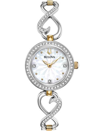 Bulova Swarovski Crystal Infinity Bracelet Watch & Necklace Set - Metallic