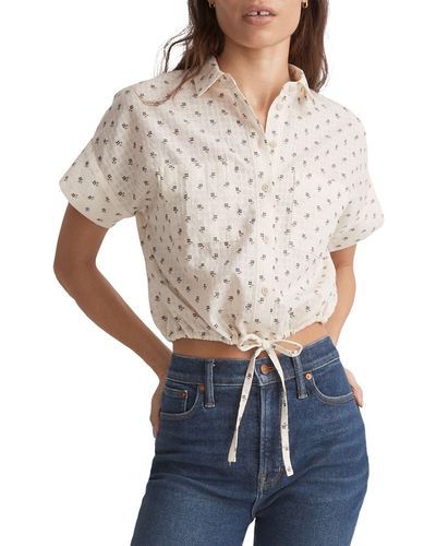 Madewell Drawstring Cotton Crop Button-up Shirt - Multicolor