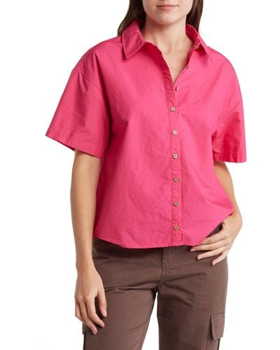 Kensie Collared Boxy Button-up Top