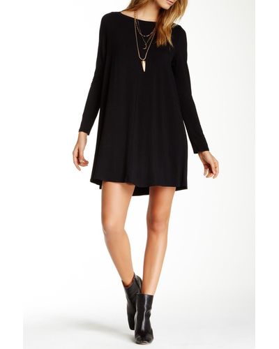 Go Couture Long Sleeve Boat Neck High/low Dress - Black