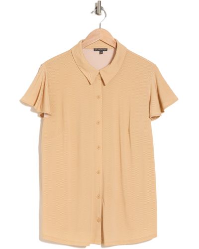 Adrianna Papell Flutter Sleeve Button-up Shirt - Natural