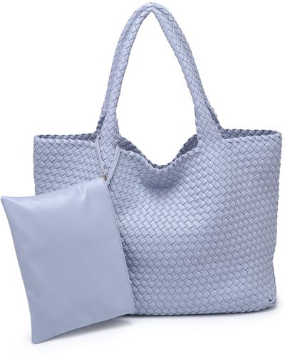 Moda Luxe Woven Unlined Tote Bag And Pouch - Blue