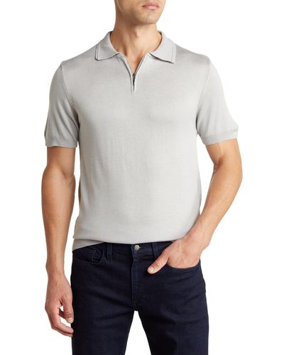 T.R. Premium Short Sleeve Quarter Zip Knit Polo - Gray