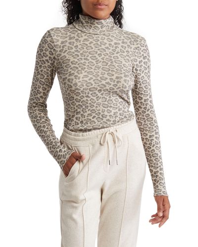 Bliss and Mischief Turtleneck Sweater In Muted Leopard At Nordstrom Rack - Gray