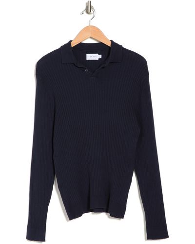 TOPMAN Long Sleeve Ribbed Polo In Navy At Nordstrom Rack - Blue