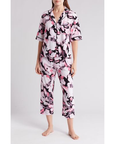 Donna Karan Print Capri Knit Pajamas - Red