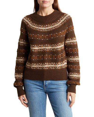 Melrose and Market Fair Isle Mock Neck Sweater - Brown