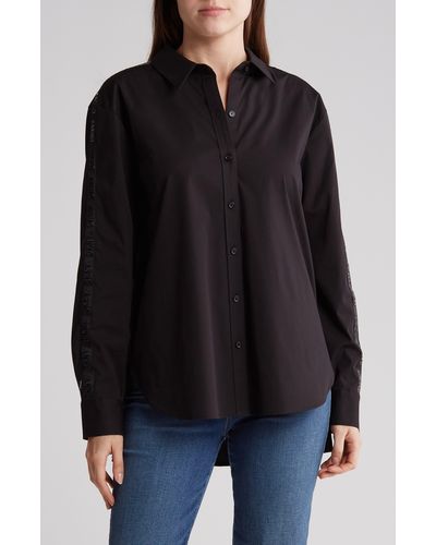 DKNY Logo Trim High-low Button-up Shirt - Black