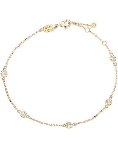 Suzy Levian 14k Gold Diamond Station Chain Bracelet - White