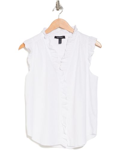 Ellen Tracy Ruffle Linen Blend Shirt - White