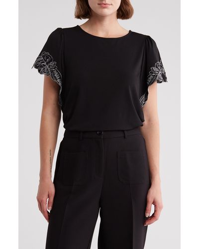Adrianna Papell Embroidered Trim T-shirt - Black