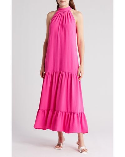 1.STATE Tiered Halter Dress - Pink