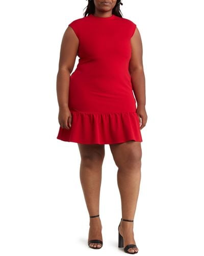 Donna Ricco Ruffle Shift Dress - Red