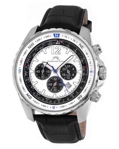 Porsamo Bleu Martin Chronograph Leather Strap Watch - Black