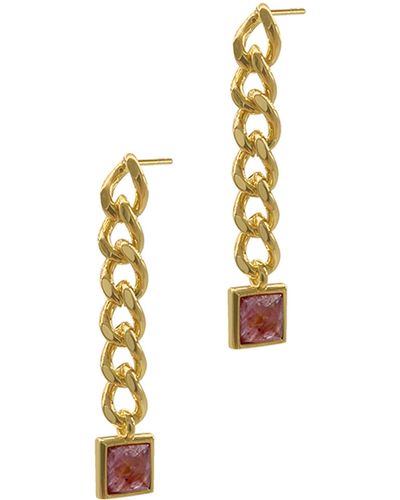 Adornia Fine 14k Gold Plated Sterling Silver Ruby Curb Chain Drop Earrings - Pink