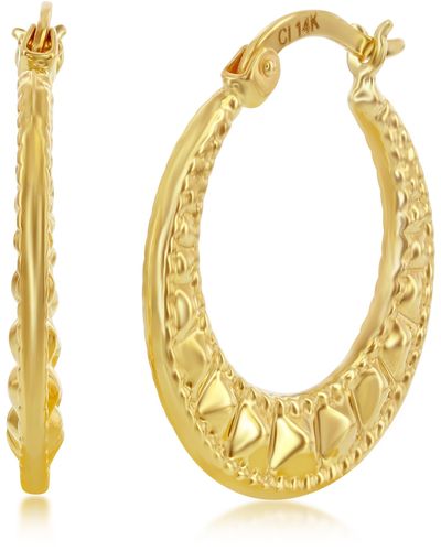 Simona 14k Yellow Gold Textured Hoop Earrings - Metallic