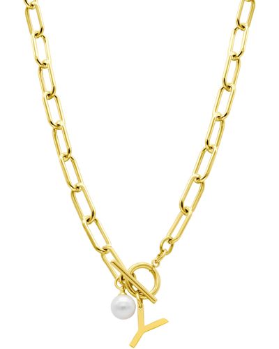 Adornia 14k Gold Plated Initial & Pearl Pendant Necklace - Metallic
