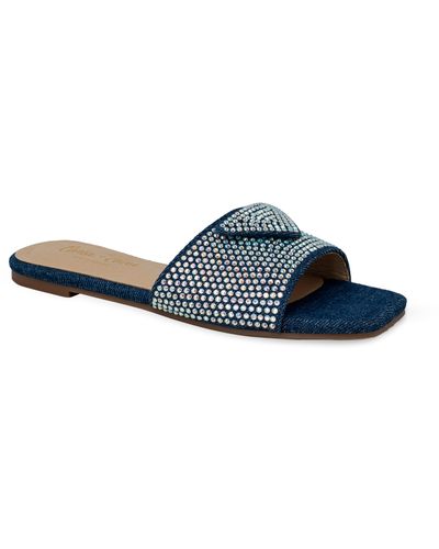 In Touch Footwear Rhinestone Slide Sandal - Blue