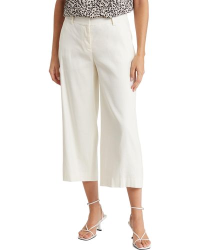 DKNY Crop Wide Leg Linen Blend Pants - White