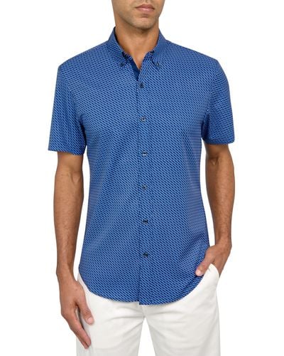Con.struct Slim Fit Micro Dot Four-way Stretch Performance Short Sleeve Button-down Shirt - Blue