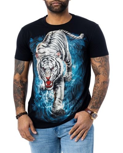 Xray Jeans Tiger Rhinestone Graphic T-shirt - Blue