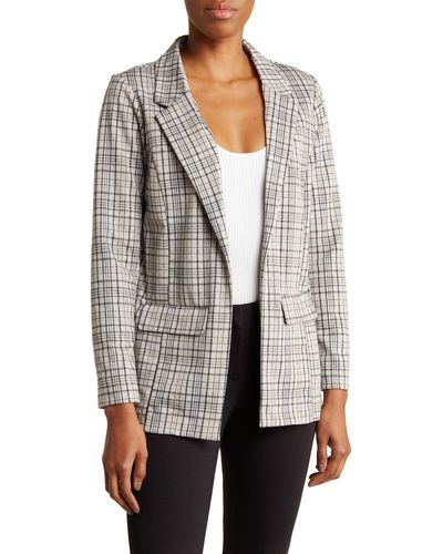 Liverpool Jeans Company Plaid Open Front Blazer - Gray