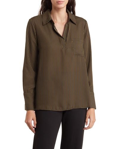 Pleione Long Sleeve Pocket Tunic Shirt - Brown