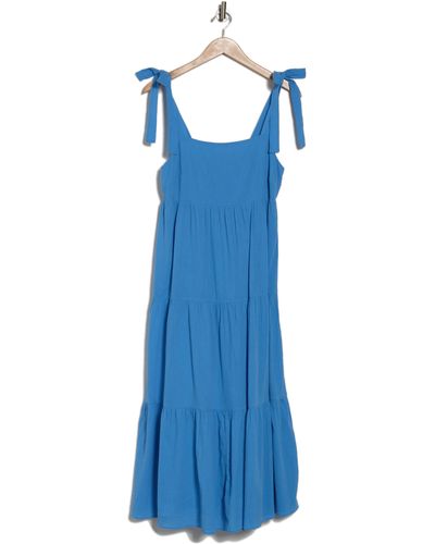 Madewell Tie Strap Tiered Midi Dress - Blue