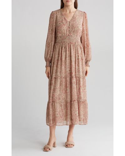 Lucky Brand Paisley Long Sleeve Tiered Maxi Dress - Multicolor
