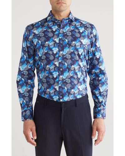 Bugatchi Julian Paisley Stretch Button-up Shirt - Blue