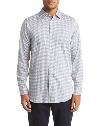 Ted Baker Conifur Geo Print Stretch Cotton Button-up Shirt - Gray