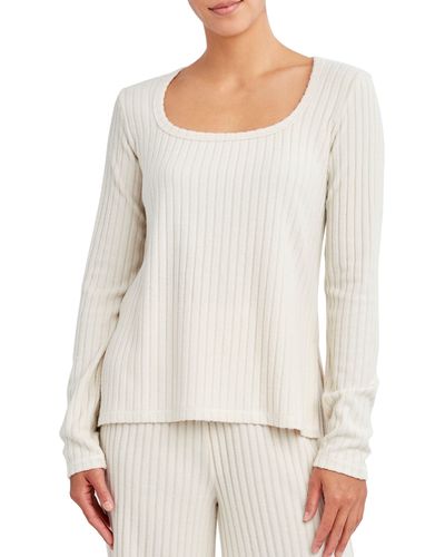 SAGE Collective Long Sleeve Ribbed High-low Top - White