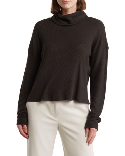 Bobeau Ribbed Crop Pullover Sweater - Black