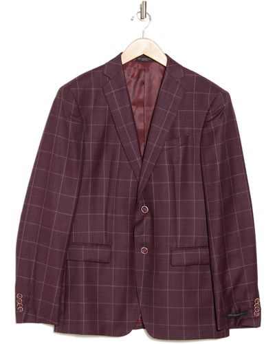 John Varvatos Bedford Windowpane Wool Sport Coat - Purple