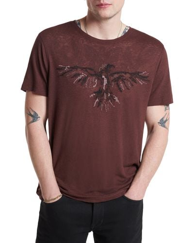 John Varvatos Raven Embroidered Linen Blend Burnout T-shirt