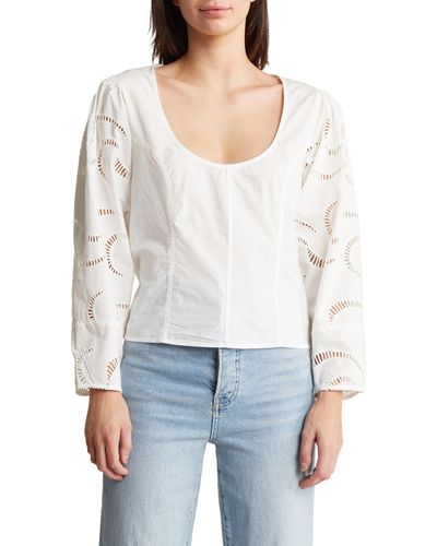 Seven7 Eyelet Balloon Sleeve Top - White