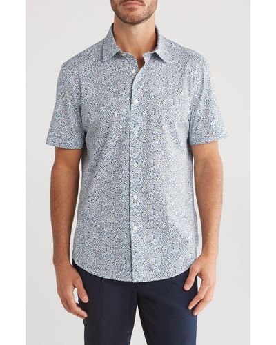 Bugatchi Geo Print Ooohcotton® Short Sleeve Button-up Shirt - Blue