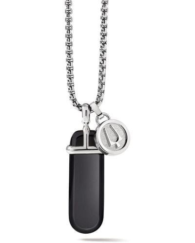 Bulova Stainless Steel Onyx Pendant Necklace - Black