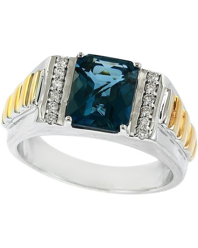 Effy Two-tone Diamond & London Blue Topaz Ring