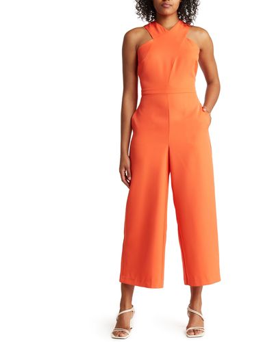Sam Edelman Crisscross Halter Neck Crop Jumpsuit - Orange
