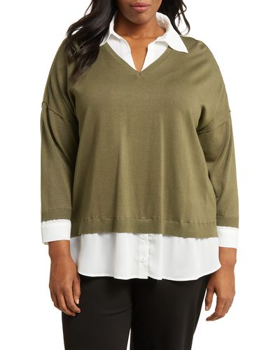 Adrianna Papell Twofer Pullover Sweater - Green